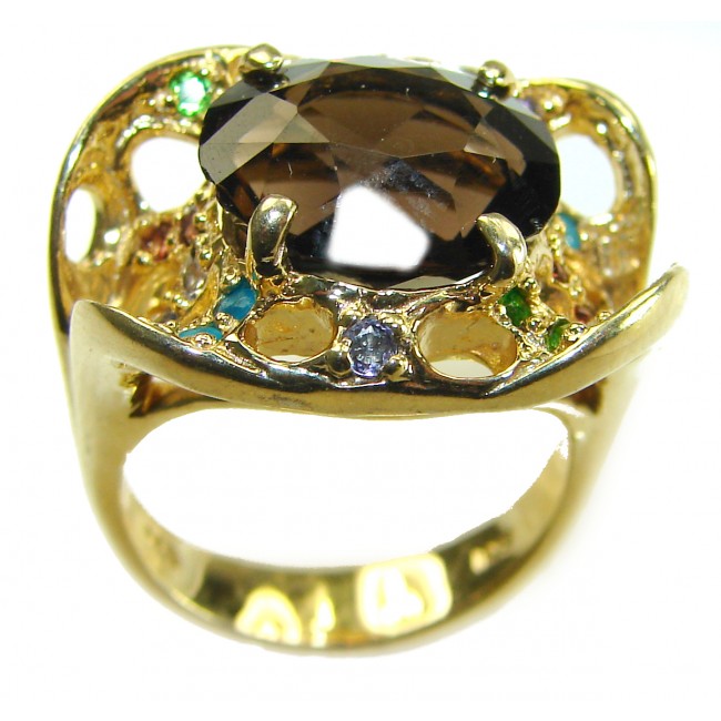 Serenity 8.5 carat Champagne Smoky Topaz 18K Gold over .925 Sterling Silver HUGE Ring size 7 1/2 - photo 3