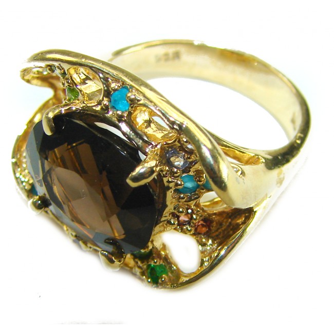 Serenity 8.5 carat Champagne Smoky Topaz 18K Gold over .925 Sterling Silver HUGE Ring size 7 1/2 - photo 1