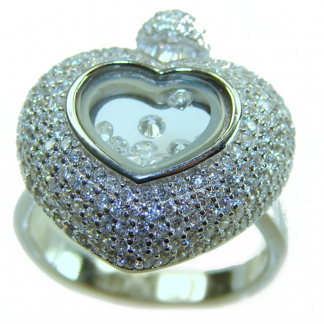 Precious Heart - Floating Memories 10.5 carat White Sapphire .925 Sterling Silver Handcrafted Statement Ring size 6