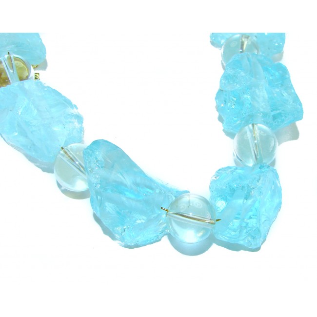 Sky and Ocean authentic rough Aquamarine Mother of Pearl 10k Gold over .925 Sterling Silver handcrafted STATEMENT Necklace