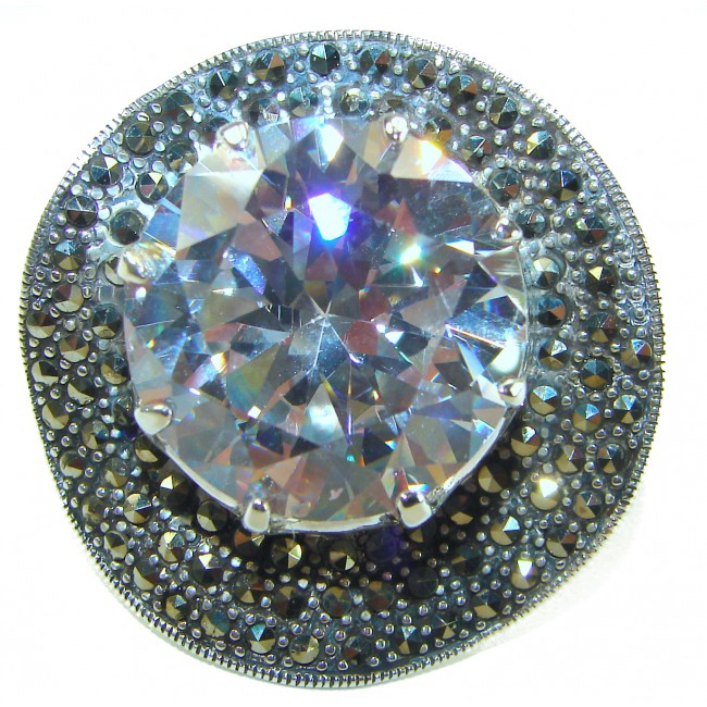 Pure Celestial energy Natural 28.4 carat White Topaz Marcasite .925 Sterling Silver handmade Large Statement Ring size 7 - photo 5