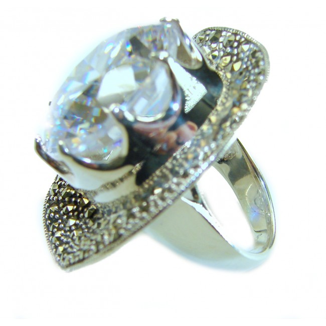 Pure Celestial energy Natural 28.4 carat White Topaz Marcasite .925 Sterling Silver handmade Large Statement Ring size 7 - photo 3