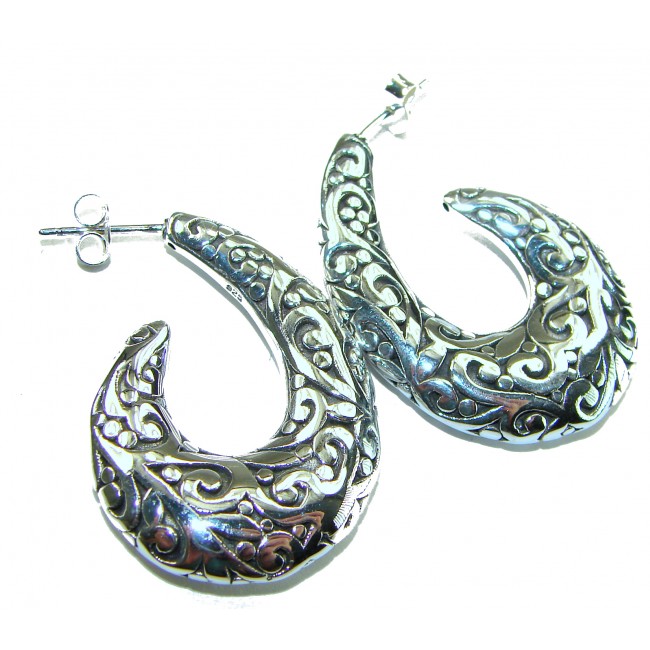 1 5/8 inches long - Free Spirit bohemian Style .925 Sterling Silver handmade Bali made Oversized Earrings