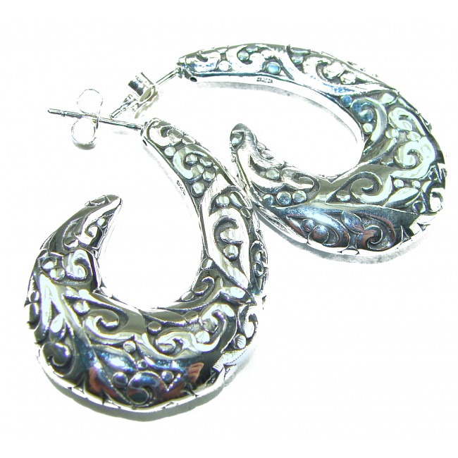 1 5/8 inches long - Free Spirit bohemian Style .925 Sterling Silver handmade Bali made Oversized Earrings