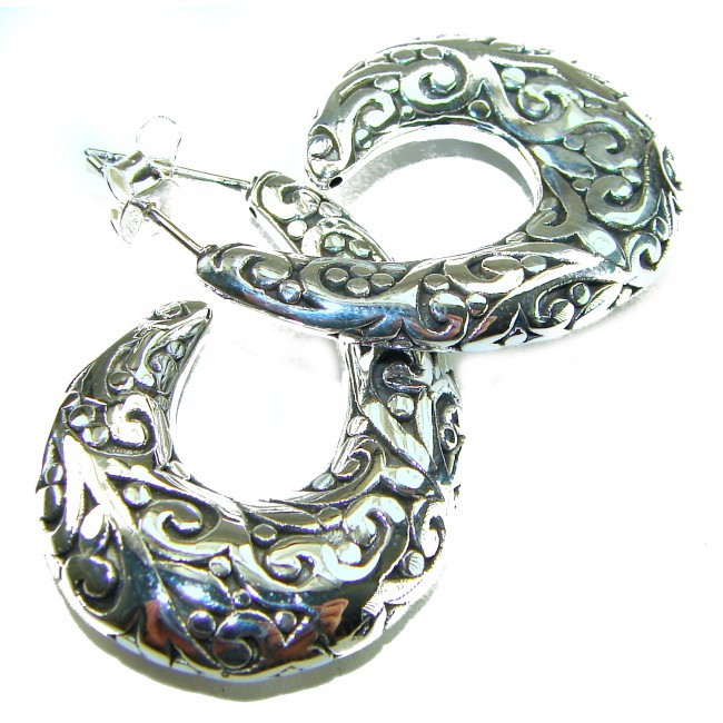 1 5/8 inches long - Free Spirit bohemian Style .925 Sterling Silver handmade Bali made Oversized Earrings