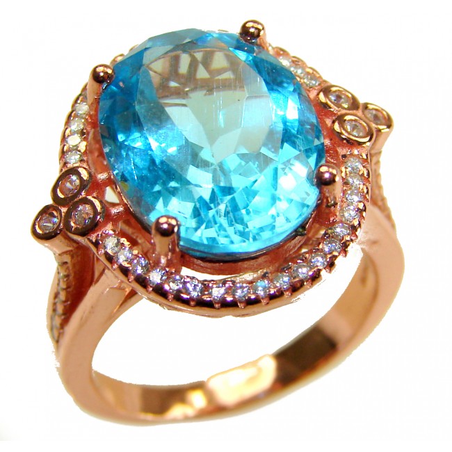 Endless Ocean Natural 14.4 carat Swiss Blue Topaz .925 Sterling Silver dipped in 18K Gold handmade Large Statement Ring size 9 - photo 3