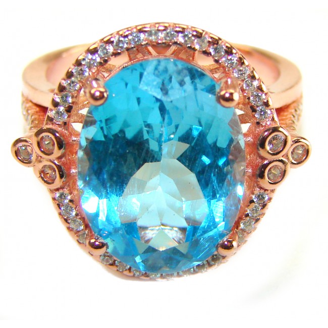 Endless Ocean Natural 14.4 carat Swiss Blue Topaz .925 Sterling Silver dipped in 18K Gold handmade Large Statement Ring size 9 - photo 2