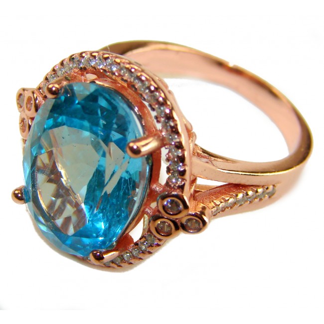 Endless Ocean Natural 14.4 carat Swiss Blue Topaz .925 Sterling Silver dipped in 18K Gold handmade Large Statement Ring size 9 - photo 1