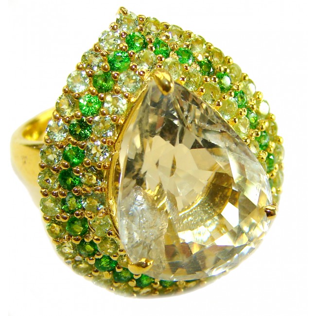 Golden Treasure 18.5 carat Citrine .925 Sterling Silver dipped in 14K Gold Handcrafted Huge Ring size 7