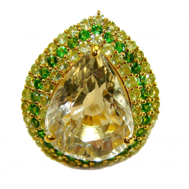 Golden Treasure 18.5 carat Citrine .925 Sterling Silver dipped in 14K Gold Handcrafted Huge Ring size 7