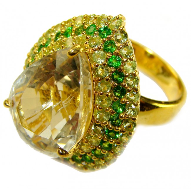 Golden Treasure 18.5 carat Citrine .925 Sterling Silver dipped in 14K Gold Handcrafted Huge Ring size 7