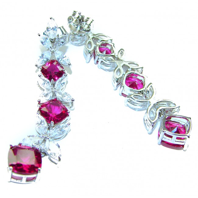 Royalty 12.2 carat Mozambique Ruby .925 Sterling Silver .925 Sterling Silver Statement earrings - Mozambique Ruby Sterling Silver Earrings, stone and setting detail.