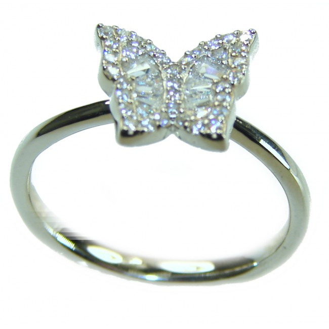 Butterfly natural 4.5 carat White Topaz .925 Sterling Silver handmade Statement Ring size 8