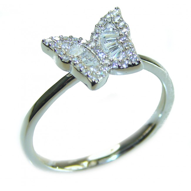 Butterfly natural 4.5 carat White Topaz .925 Sterling Silver handmade Statement Ring size 8