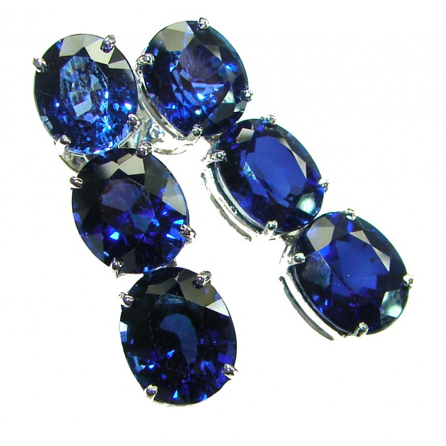 Deep Ocean 22.5 carat London Blue Topaz .925 Sterling Silver handmade Statement earrings - photo 4