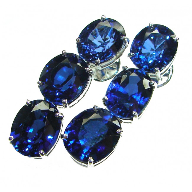 Deep Ocean 22.5 carat London Blue Topaz .925 Sterling Silver handmade Statement earrings - photo 3