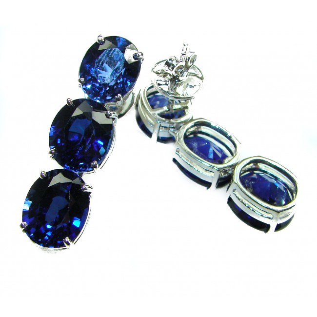 Deep Ocean 22.5 carat London Blue Topaz .925 Sterling Silver handmade Statement earrings - photo 2