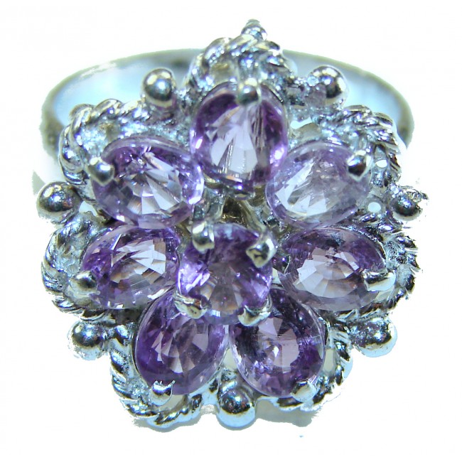 Purple Amethyst .925 Sterling Silver Handcrafted Large Ring size 8 - Close-up of purple amethyst .925 sterling silver handcrafted ring.