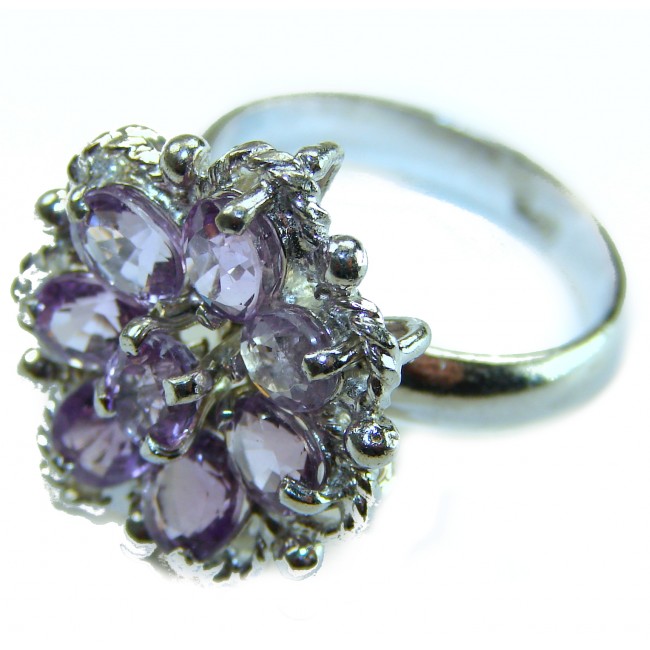 Purple Amethyst .925 Sterling Silver Handcrafted Large Ring size 8 - Close-up of handcrafted purple amethyst sterling silver ring