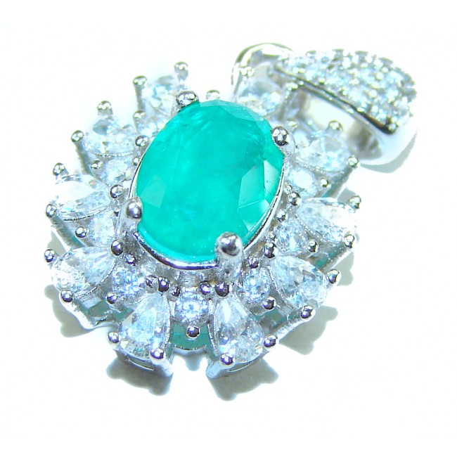 Francesca - authentic EMERALD .925 Sterling Silver handcrafted Pendant - Emerald sterling silver pendant close-up, front view.