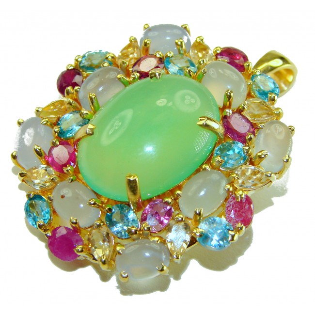 Blooming Love - Exquisite Green Chrysophrase 18K Gold over .925 Sterling Silver handmade Pendant