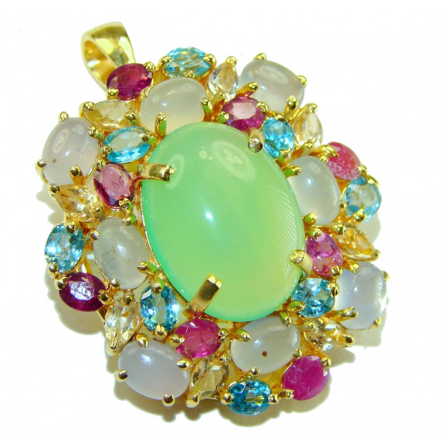 Blooming Love - Exquisite Green Chrysophrase 18K Gold over .925 Sterling Silver handmade Pendant