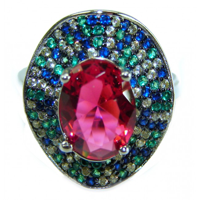 Spectacular Authentic 9.3 carat Ruby .925 Sterling Silver handmade Cocktail Ring s. 7 1/4