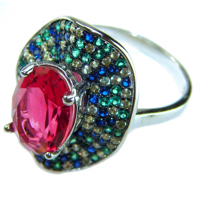 Spectacular Authentic 9.3 carat Ruby .925 Sterling Silver handmade Cocktail Ring s. 7 1/4