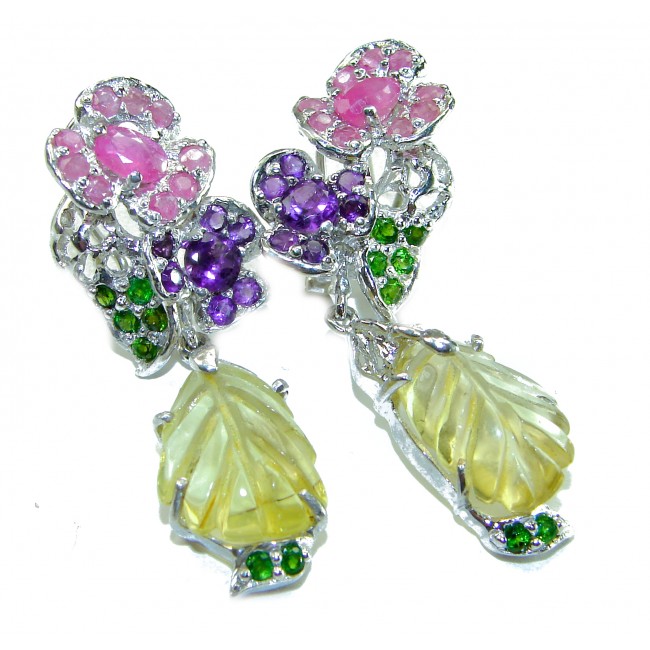 Giovanna - Luxurious carved Lemon Quartz T .925 Sterling Silver handmade Earrings