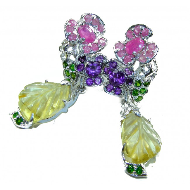 Giovanna - Luxurious carved Lemon Quartz T .925 Sterling Silver handmade Earrings