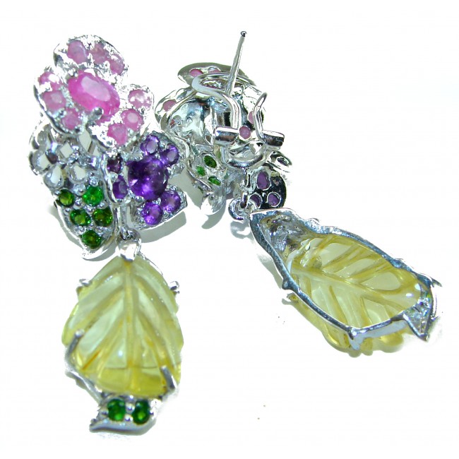 Giovanna - Luxurious carved Lemon Quartz T .925 Sterling Silver handmade Earrings