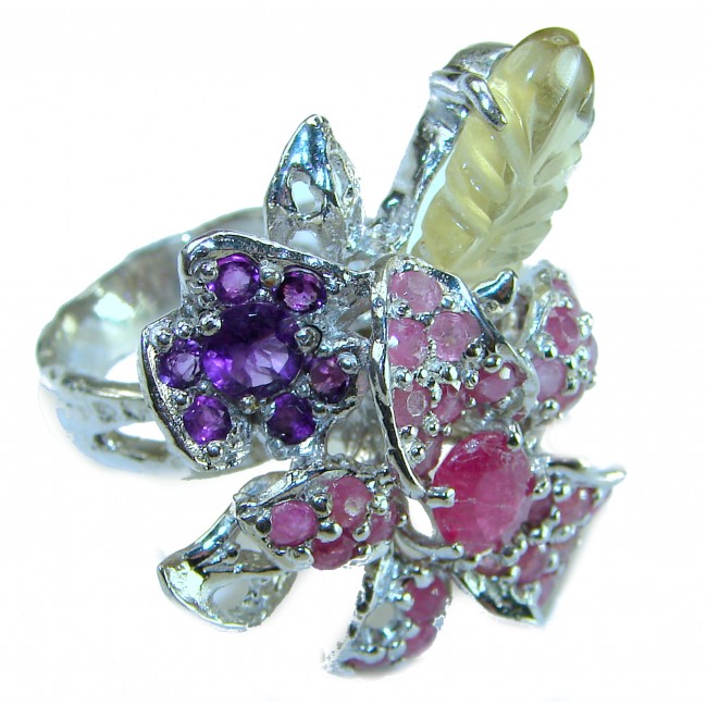 Perfect Balance Genuine carved Authentic Citrine 14K Gold over .925 Sterling Silver handcrafted ring size 8 - photo 3