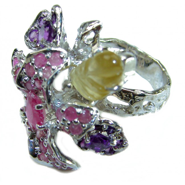 Perfect Balance Genuine carved Authentic Citrine 14K Gold over .925 Sterling Silver handcrafted ring size 8 - photo 1