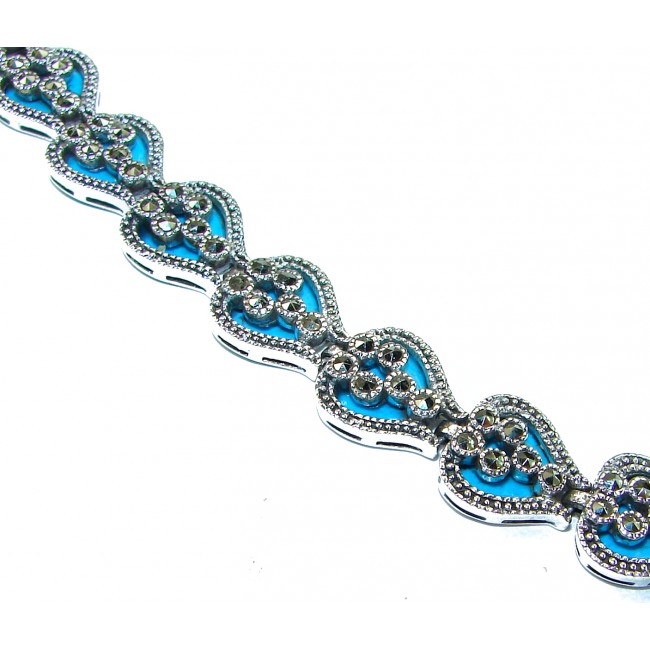 Fantastic inlay Turquoise Marcasite .925 Silver handmade double-sided Bracelet