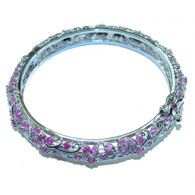 Precious Natural 17.5 carat Ruby .925 Sterling Silver handcrafted Bracelet - Sterling silver bracelet with rubies, side view.