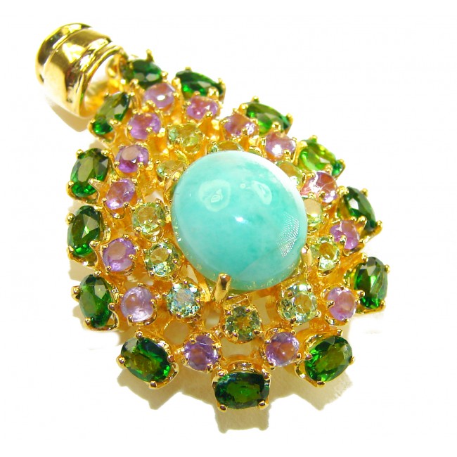 Exquisite Green Chrysophrase 18K Gold over .925 Sterling Silver handmade Pendant