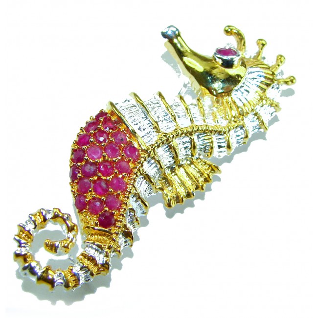 Seahorse Excellent 8.5 carat Ruby 14K Gold over .925 Sterling Silver handcrafted Pendant Brooch