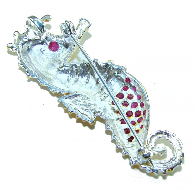 Seahorse Excellent 8.5 carat Ruby 14K Gold over .925 Sterling Silver handcrafted Pendant Brooch