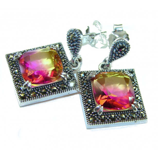 Tiffany 9.5 carat Ametrine Marcasite .925 Sterling Silver HANDCRAFTED Earrings