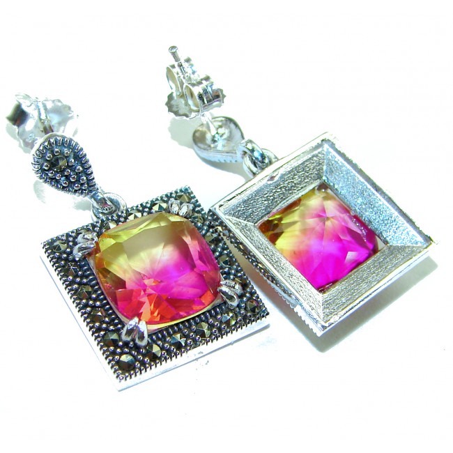 Tiffany 9.5 carat Ametrine Marcasite .925 Sterling Silver HANDCRAFTED Earrings