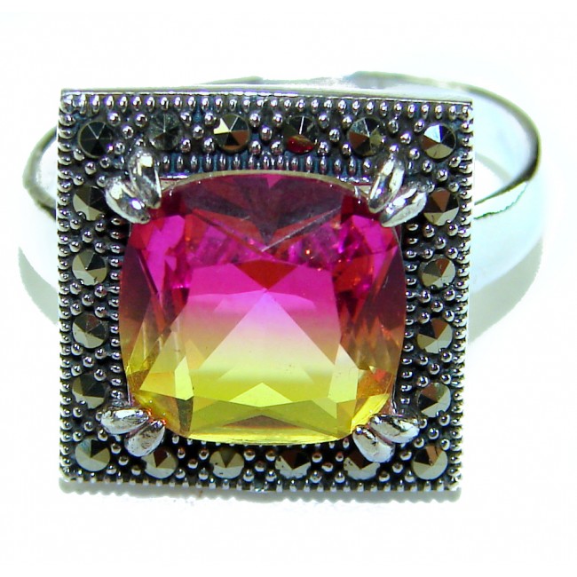 7.5 carat Ametrine Marcasite .925 Sterling Silver HANDCRAFTED Ring s. 8