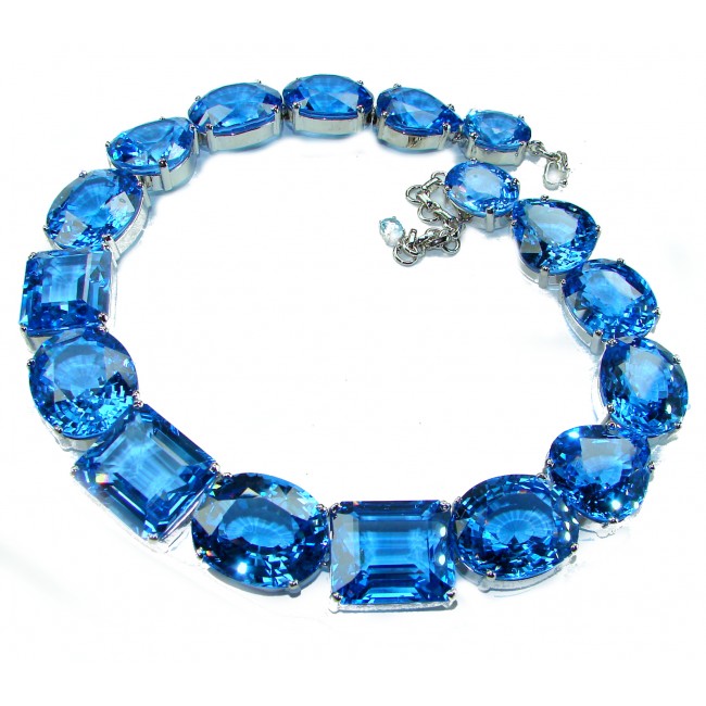 Pacifica 265.5 carat Swiss Blue Topaz .925 Sterling Silver handmade Large Statement necklace, 262.5 grams