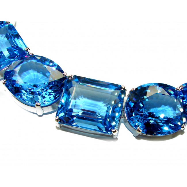 Pacifica 265.5 carat Swiss Blue Topaz .925 Sterling Silver handmade Large Statement necklace, 262.5 grams