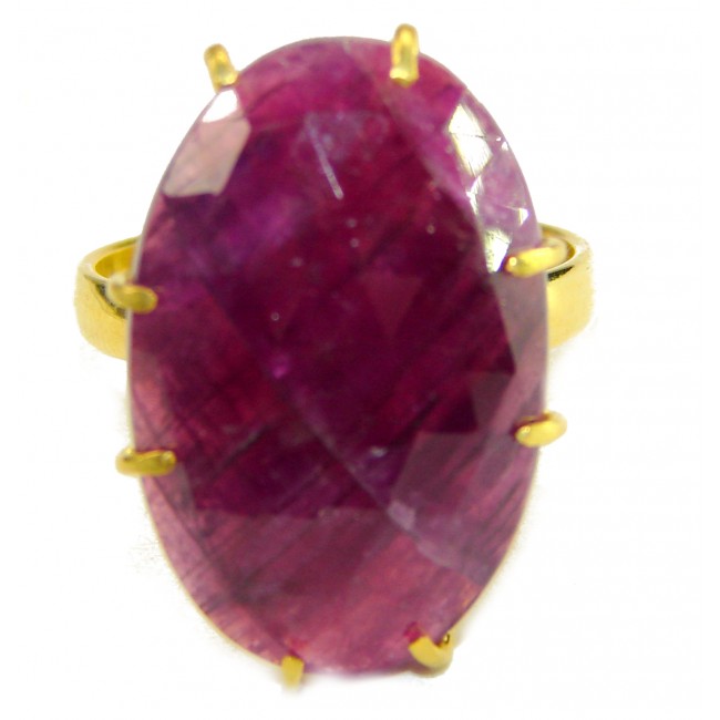 Bella Rosa Genuine 14.8 CARAT Ruby 18k GOLD OVER .925 Sterling Silver Large Statement Ring size 9 - Close-up of Bella Rosa 14.8 carat ruby ring in gold over sterling silver.