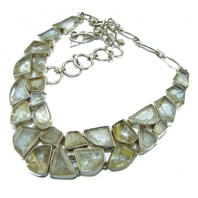 One of the kind Nature inspired 174.5 carat Sublime Golden Rutilated Quartz Sterling Silver handmade necklace