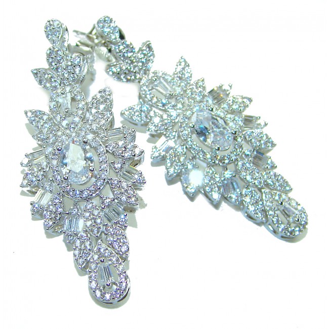 LUXURIUS 12.2 carat White Topaz .925 Sterling Silver handcrafted earrings - photo 3