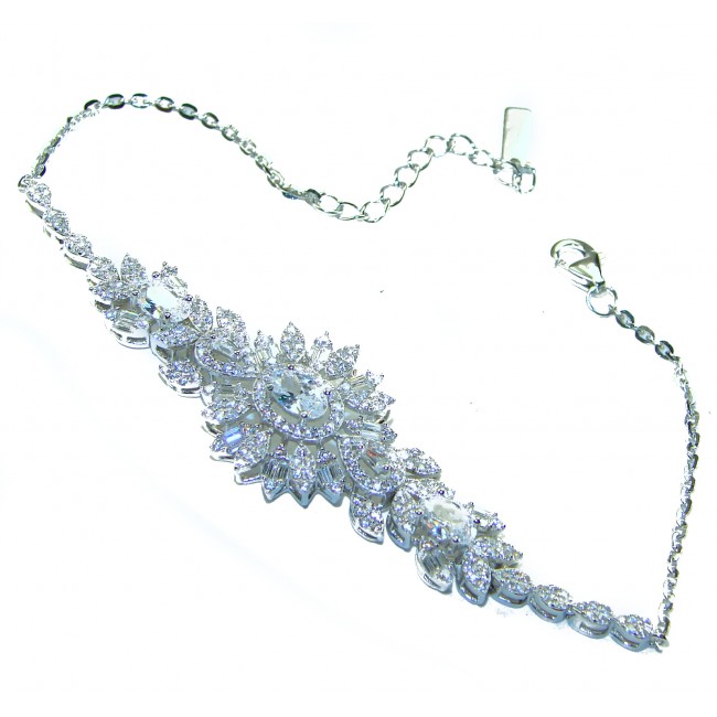 Natural 25.5 carat White Topaz .925 Sterling Silver handmade Statement Bracelet - photo 3
