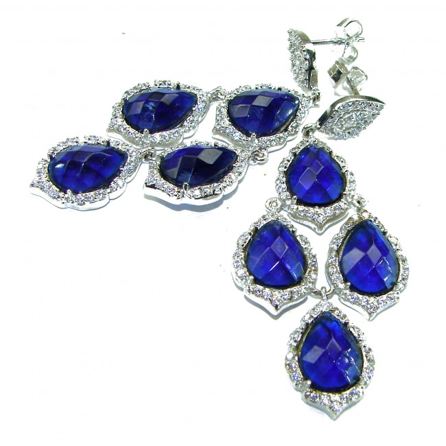 Deep Ocean 22.5 carat London Blue Topaz .925 Sterling Silver handmade Statement earrings - photo 2