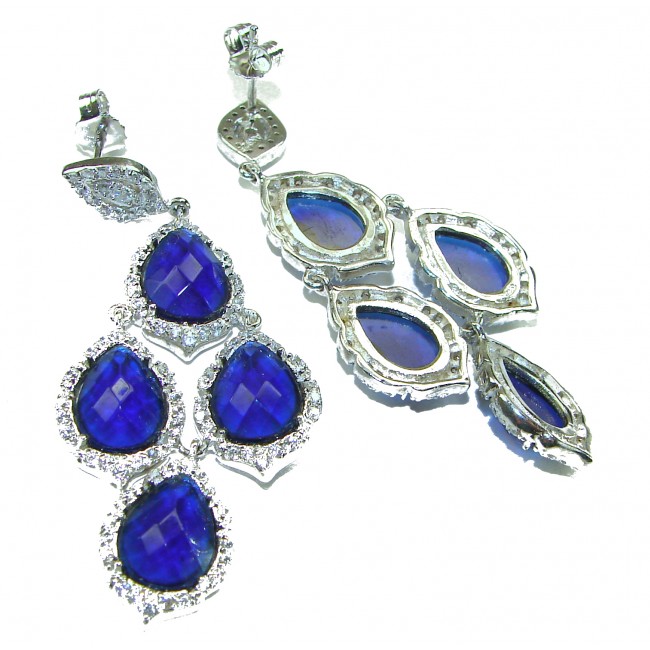 Deep Ocean 22.5 carat London Blue Topaz .925 Sterling Silver handmade Statement earrings - photo 1