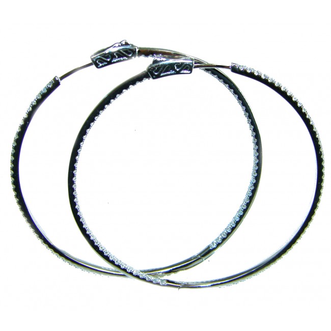 Allure inside-out Natural 8.2 carat White Topaz .925 Sterling Silver handcrafted hoop earrings 2 1/4 inch long - photo 3